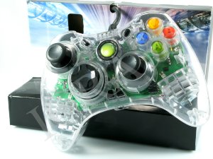 Джойстик для xbox 360 проводной прозрачный с подсветкой Контроллер Xbox 360 прозрачный с зелёной подсветкой.